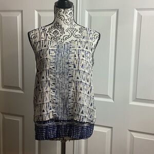 Liverpool Geometric Blue & Cream Blouse Sleeveless XS